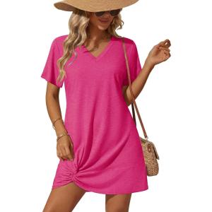 image:imageEkouaer Womens Coverup Short Sleeve Swimsuit Cover Ups 2026 Summer Bathing Suit Cover Twisted Cover Up Dress S2XLHot Pink