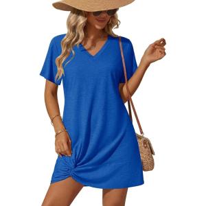 image:imageEkouaer Womens Coverup Short Sleeve Swimsuit Cover Ups 2026 Summer Bathing Suit Cover Twisted Cover Up Dress S2XLSnorkel Blue