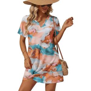 image:imageEkouaer Womens Coverup Short Sleeve Swimsuit Cover Ups 2026 Summer Bathing Suit Cover Twisted Cover Up Dress S2XLTie Dye Watercolor