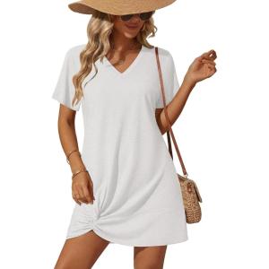 image:imageEkouaer Womens Coverup Short Sleeve Swimsuit Cover Ups 2026 Summer Bathing Suit Cover Twisted Cover Up Dress S2XLWhite