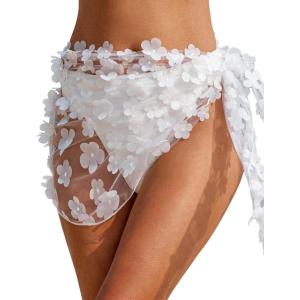 image:imageEkouaer Womens Coverups Beach Short Sarong Sheer Chiffon Cover Up Bikini Wraps S3XLFlowerwhite