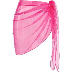 image:imageEkouaer Womens Coverups Beach Short Sarong Sheer Chiffon Cover Up Bikini Wraps S3XLPearlrose Red