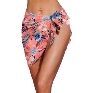 image:imageEkouaer Womens Coverups Beach Short Sarong Sheer Chiffon Cover Up Bikini Wraps S3XLPink Floral Blue Leaves