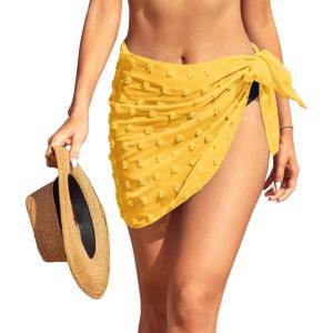 image:imageEkouaer Womens Coverups Beach Short Sarong Sheer Chiffon Cover Up Bikini Wraps S3XLSwiss Dotyellow