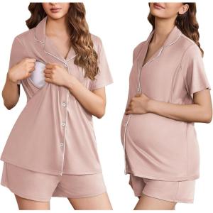 image:imageEkouaer Womens Maternity Nursing Pajama Sets Button Down Postpartum Pajamas Short Sleeve Breastfeeding ClothesPink