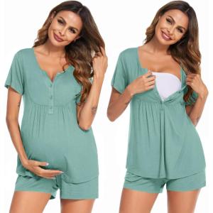 image:imageEkouaer Womens Maternity Nursing Pajama Sets Short Sleeve Postpartum Pajamas Breastfeeding Pregnancy ClothesAqua