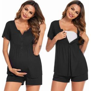 image:imageEkouaer Womens Maternity Nursing Pajama Sets Short Sleeve Postpartum Pajamas Breastfeeding Pregnancy ClothesBlack