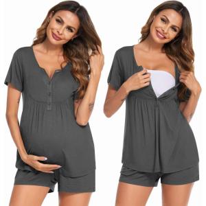 image:imageEkouaer Womens Maternity Nursing Pajama Sets Short Sleeve Postpartum Pajamas Breastfeeding Pregnancy ClothesDark Grey