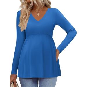 image:imageEkouaer Womens Maternity Shirts Long Sleeve Pregnancy Tops for Women V Neck Tunic Blouses ClothesBlue