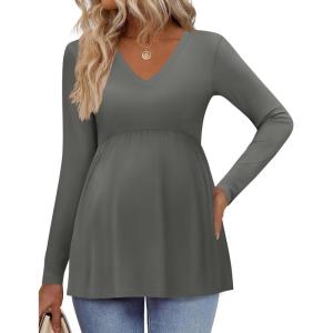 image:imageEkouaer Womens Maternity Shirts Long Sleeve Pregnancy Tops for Women V Neck Tunic Blouses ClothesDark Grey