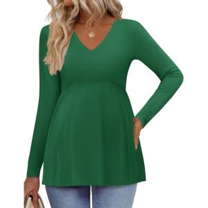 image:imageEkouaer Womens Maternity Shirts Long Sleeve Pregnancy Tops for Women V Neck Tunic Blouses ClothesGreen