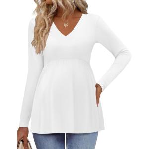image:imageEkouaer Womens Maternity Shirts Long Sleeve Pregnancy Tops for Women V Neck Tunic Blouses ClothesWhite
