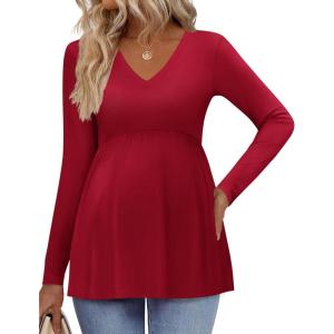 image:imageEkouaer Womens Maternity Shirts Long Sleeve Pregnancy Tops for Women V Neck Tunic Blouses ClothesWine Red