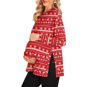 image:imageEkouaer Womens Maternity Shirts Long Sleeve Split Side Pregnancy Tee Top Tunic Blouse Casual Mama ClothesChristmas