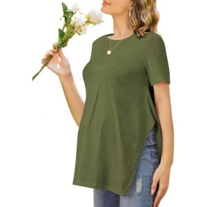 image:imageEkouaer Womens Maternity Shirts Short Sleeve Pregnancy Tops Blouses Split Side Casual Crewneck Pregnant Tunic TeeArmy Green