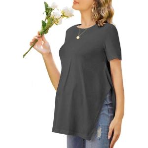 image:imageEkouaer Womens Maternity Shirts Short Sleeve Pregnancy Tops Blouses Split Side Casual Crewneck Pregnant Tunic TeeDeep Grey