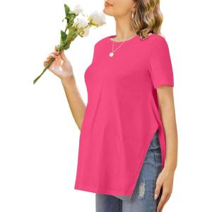 image:imageEkouaer Womens Maternity Shirts Short Sleeve Pregnancy Tops Blouses Split Side Casual Crewneck Pregnant Tunic TeeHot Pink
