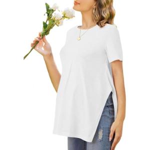 image:imageEkouaer Womens Maternity Shirts Short Sleeve Pregnancy Tops Blouses Split Side Casual Crewneck Pregnant Tunic TeeWhite