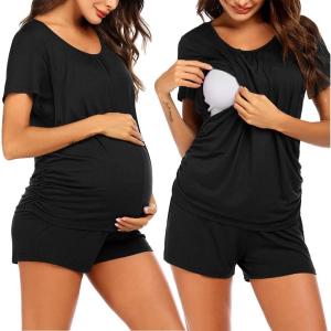 image:imageEkouaer Womens Nursing Pajamas Maternity Breastfeeding Pjs Sleepwear Layer Soft Postpartum Lounge Set Pregnancy ClothesA Black