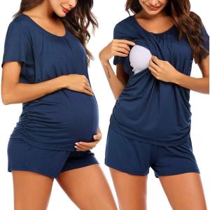 image:imageEkouaer Womens Nursing Pajamas Maternity Breastfeeding Pjs Sleepwear Layer Soft Postpartum Lounge Set Pregnancy ClothesA Blue
