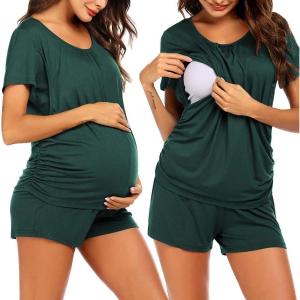 image:imageEkouaer Womens Nursing Pajamas Maternity Breastfeeding Pjs Sleepwear Layer Soft Postpartum Lounge Set Pregnancy ClothesA Dark Green