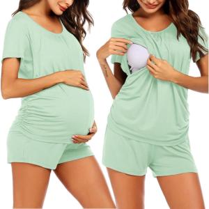 image:imageEkouaer Womens Nursing Pajamas Maternity Breastfeeding Pjs Sleepwear Layer Soft Postpartum Lounge Set Pregnancy ClothesA Mintgreen