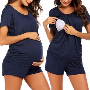 image:imageEkouaer Womens Nursing Pajamas Maternity Breastfeeding Pjs Sleepwear Layer Soft Postpartum Lounge Set Pregnancy ClothesA Navy Blue