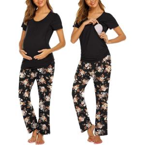 image:imageEkouaer Womens Nursing Pajamas Maternity Breastfeeding Pjs Sleepwear Layer Soft Postpartum Lounge Set Pregnancy ClothesB Floral Black
