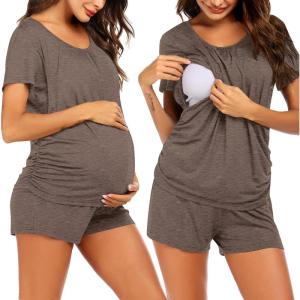 image:imageEkouaer Womens Nursing Pajamas Maternity Breastfeeding Pjs Sleepwear Layer Soft Postpartum Lounge Set Pregnancy ClothesBronw