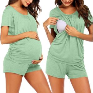 image:imageEkouaer Womens Nursing Pajamas Maternity Breastfeeding Pjs Sleepwear Layer Soft Postpartum Lounge Set Pregnancy ClothesLight Green