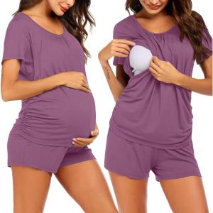 image:imageEkouaer Womens Nursing Pajamas Maternity Breastfeeding Pjs Sleepwear Layer Soft Postpartum Lounge Set Pregnancy ClothesPurple Red