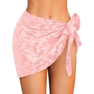 image:imageEkouaer Womens Short Sarongs Chiffon Cover Ups Sheer Bikini Wraps for Swimwear S3XLLacelight Pink