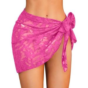 image:imageEkouaer Womens Short Sarongs Chiffon Cover Ups Sheer Bikini Wraps for Swimwear S3XLLacerose Red