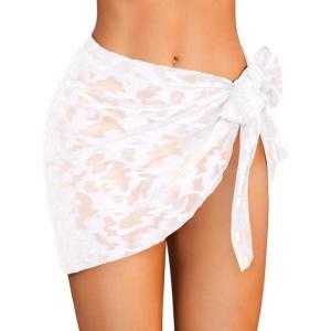 image:imageEkouaer Womens Short Sarongs Chiffon Cover Ups Sheer Bikini Wraps for Swimwear S3XLLacewhite