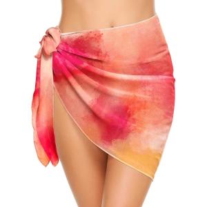 image:imageEkouaer Womens Short Sarongs Chiffon Cover Ups Sheer Bikini Wraps for Swimwear S3XLOrange Red Tie Dye
