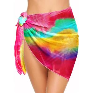 image:imageEkouaer Womens Short Sarongs Chiffon Cover Ups Sheer Bikini Wraps for Swimwear S3XLRainbow Tie Dye