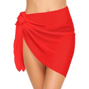 image:imageEkouaer Womens Short Sarongs Chiffon Cover Ups Sheer Bikini Wraps for Swimwear S3XLRed