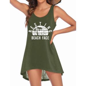 image:imageEkouaer Womens Sleeveless Swimwear Coverups TShirt Beach Dress Tank Bikini Cover Up with PrintAarmy Green