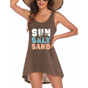 image:imageEkouaer Womens Sleeveless Swimwear Coverups TShirt Beach Dress Tank Bikini Cover Up with PrintAbrowncoconut Palm