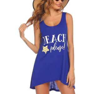 image:imageEkouaer Womens Sleeveless Swimwear Coverups TShirt Beach Dress Tank Bikini Cover Up with PrintAsky Blue
