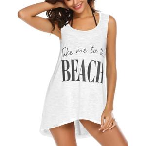 image:imageEkouaer Womens Sleeveless Swimwear Coverups TShirt Beach Dress Tank Bikini Cover Up with PrintAwhite