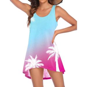 image:imageEkouaer Womens Sleeveless Swimwear Coverups TShirt Beach Dress Tank Bikini Cover Up with PrintBlue Coconut Tree