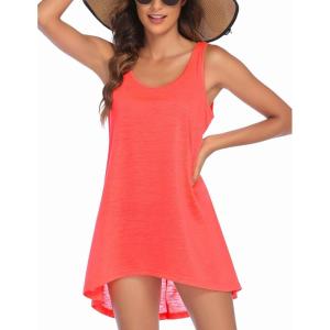 image:imageEkouaer Womens Sleeveless Swimwear Coverups TShirt Beach Dress Tank Bikini Cover Up with PrintBorangepink