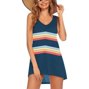image:imageEkouaer Womens Sleeveless Swimwear Coverups TShirt Beach Dress Tank Bikini Cover Up with PrintBstripe