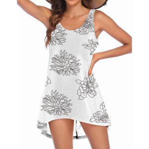 image:imageEkouaer Womens Sleeveless Swimwear Coverups TShirt Beach Dress Tank Bikini Cover Up with PrintWhite Flower
