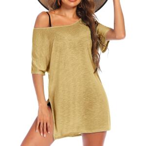 image:imageEkouaer Womens Swimsuit Beach Cover Up Short Sleeve Cover Ups for Swimwear Bathing Suit Coverups SXXXLApricot