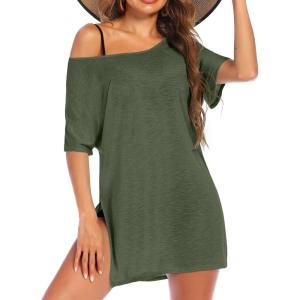 image:imageEkouaer Womens Swimsuit Beach Cover Up Short Sleeve Cover Ups for Swimwear Bathing Suit Coverups SXXXLArmy Green