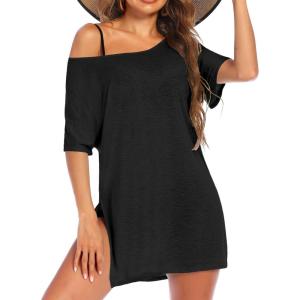 image:imageEkouaer Womens Swimsuit Beach Cover Up Short Sleeve Cover Ups for Swimwear Bathing Suit Coverups SXXXLBlack
