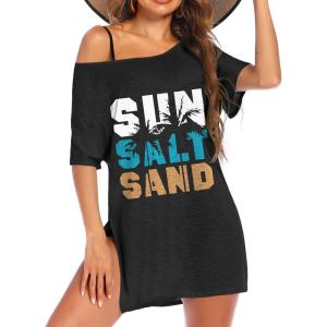 image:imageEkouaer Womens Swimsuit Beach Cover Up Short Sleeve Cover Ups for Swimwear Bathing Suit Coverups SXXXLBlack Tropical  Letter