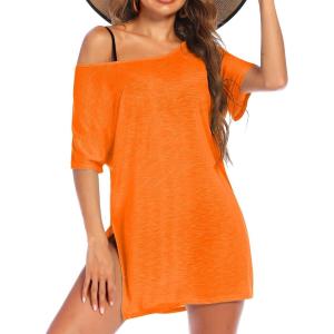image:imageEkouaer Womens Swimsuit Beach Cover Up Short Sleeve Cover Ups for Swimwear Bathing Suit Coverups SXXXLFluorescence Orange